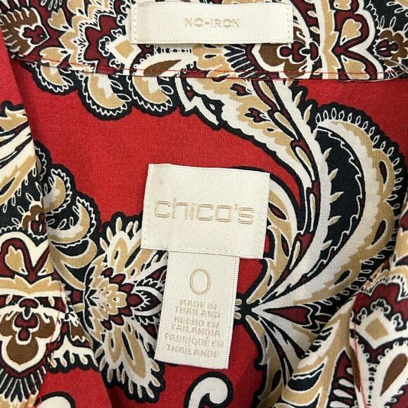 Chico's Women's Blouse Size (0) US 4, Paisley Print Non-Iron Button Up Red #BH - Picture 4 of 4